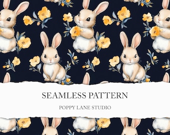 spring bunny digital file, cute bunny seamless pattern, floral bunny decoupage paper, cottagecore rabbit print, watercolour bunny background