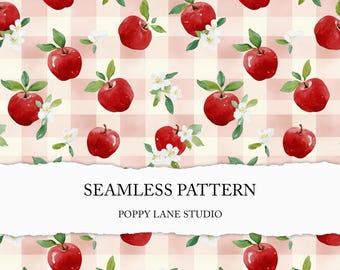 watercolor apple seamless pattern, seamless fruit pattern, cute apple digital paper, summer background, seamless cottagecore apple printable
