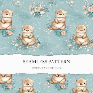 Adorable modèle sans couture de loutre pastel, motif bébé loutre, arrière-plan mignon loutre, papier de scrapbooking bébé loutre, motif en tissu loutre, ton pastel