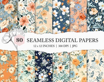 orange floral background, seamless blue flower pattern, botanical background, flower seamless file, fall and winter florals surface pattern
