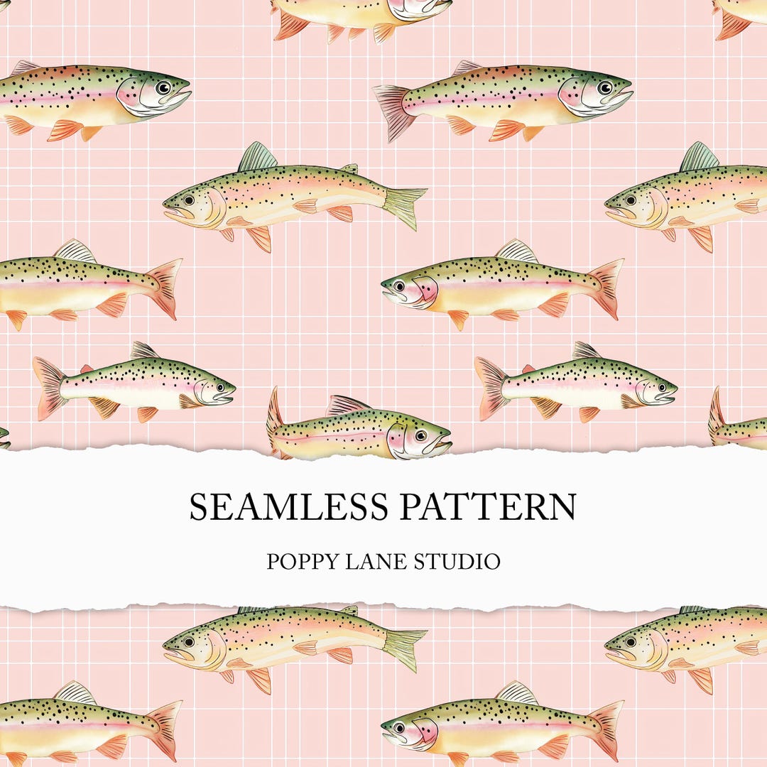 Rainbow Trout Background, Seamless Trout Pattern, Pink Fish Seamless ...