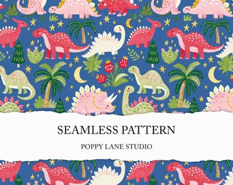 colourful dinosaur background, seamless dino pattern, cute dino digital paper, painterly Jurassic fabric pattern, kids seamless, triceratops