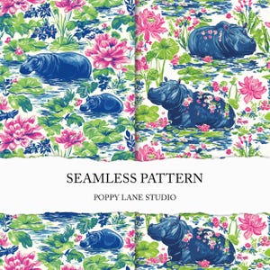 funky hippo print, hippo pool background, seamless hippopotamus pattern, hippo seamless pattern, colourful African animals, modern pattern