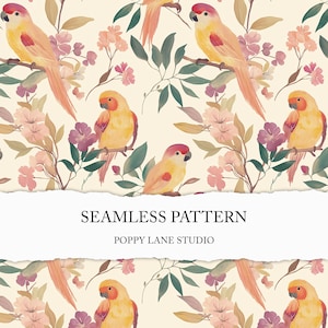 orange parrot seamless pattern, cute parakeet background, commercial use, seamless parrot file, exotic bird printable paper, tropical fabric