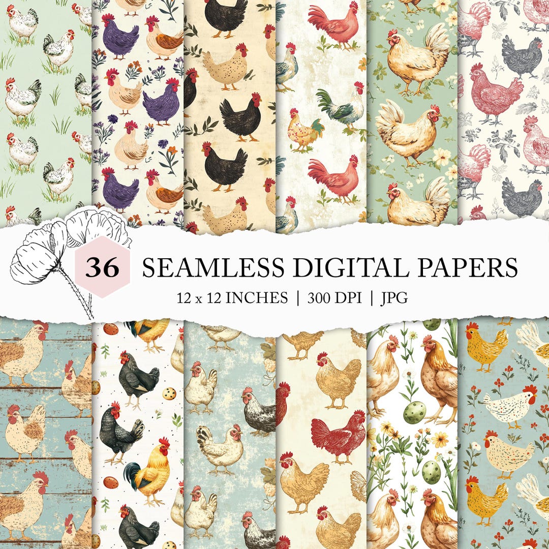 Vintage Chicken Pattern, Shabby Chic Chicken Scrapbook Printable ...