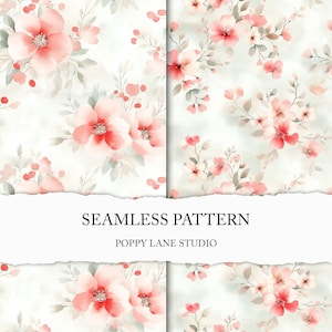 pastel red flower background pattern, summer floral pattern, watercolour flower seamless file, delicate floral digital paper, pastel flowers
