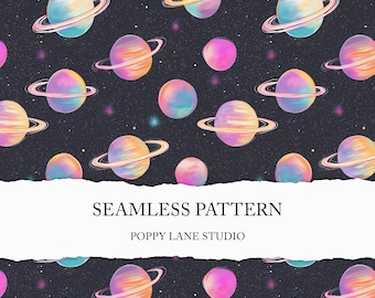 solar system seamless pattern, galaxy background, seamless plants, universe background, preppy space pattern file, colorful planet printable