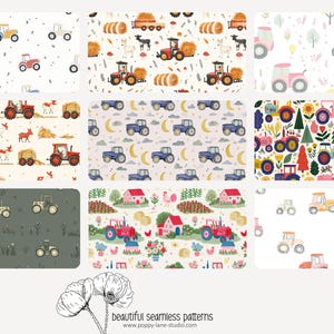 cute tractor pattern, seamless tractor fabric pattern, tractor digital paper, tractor background, farm papers, boys seamless, tractor prints image 9