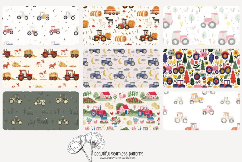 cute tractor pattern, seamless tractor fabric pattern, tractor digital paper, tractor background, farm papers, boys seamless, tractor prints image 9