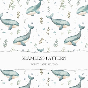 delicate whale pattern, watercolor whale seamless pattern, seamless whale background, blue whale pattern, digital background, commercial use