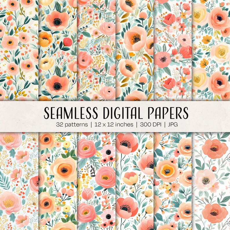 Cute Pastel Floral Printable Paper, Ditsy Floral Background, Seamless ...