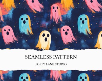 seamless cute ghost pattern, colourful ghost background, seamless Halloween pattern, cute ghost scrapbook paper, ghost surface pattern, JPEG
