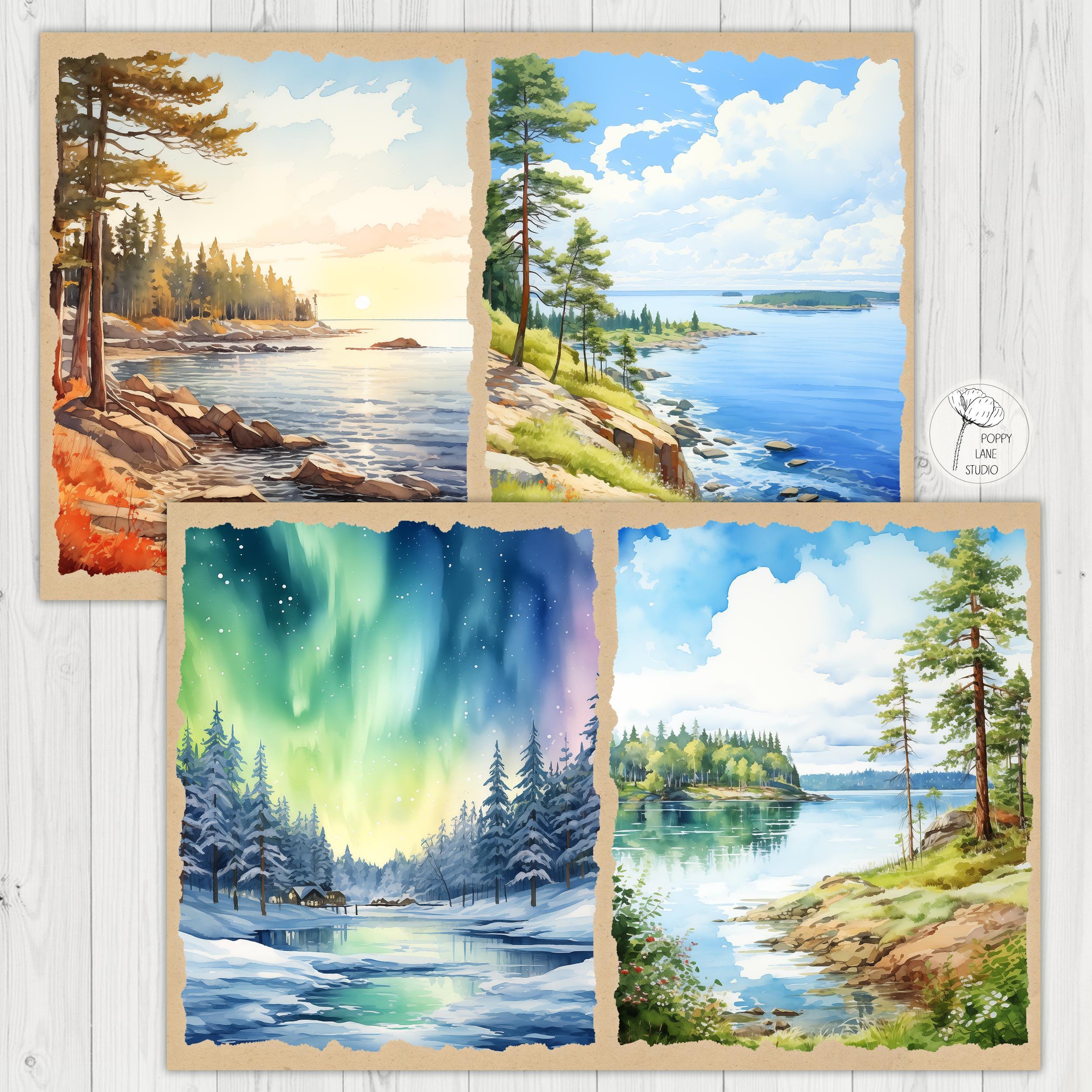 Finland printable paper, watercolour Finland journal, Finland junk