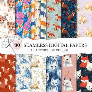 assorted fox background, seamless fox pattern, arctic fox digital paper, fox seamless file, forest animals custom fabric, fox surface design