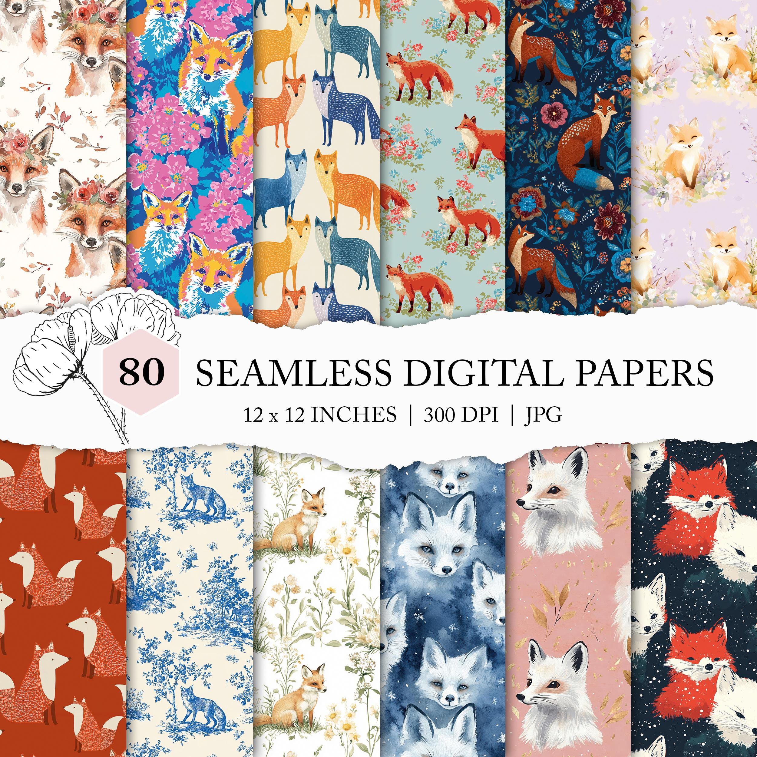 Assorted Fox Background, Seamless Fox Pattern, Arctic Fox Digital Paper ...
