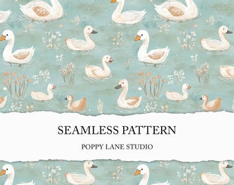 goose pond background, seamless goose pattern, cute duck background, blue goose fabric pattern, country living goose design, farmhouse paper