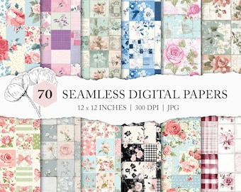 papel digital para patchwork shabby chic, padrão vintage sem costura para patchwork, patchwork para impressão, fundo romântico para patchwork, conjunto de papel para artesanato