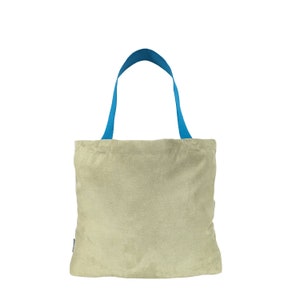 Faux Suede Tote Bag | Secret pocket + interior pockets, beige, teal | Made in Canada