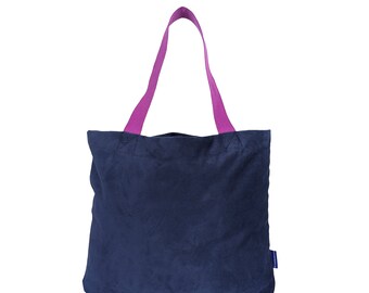 Sac fourre-tout en faux suède | Poche secrète + poches intérieures, bleu marine, magenta | Fabriqué au Canada