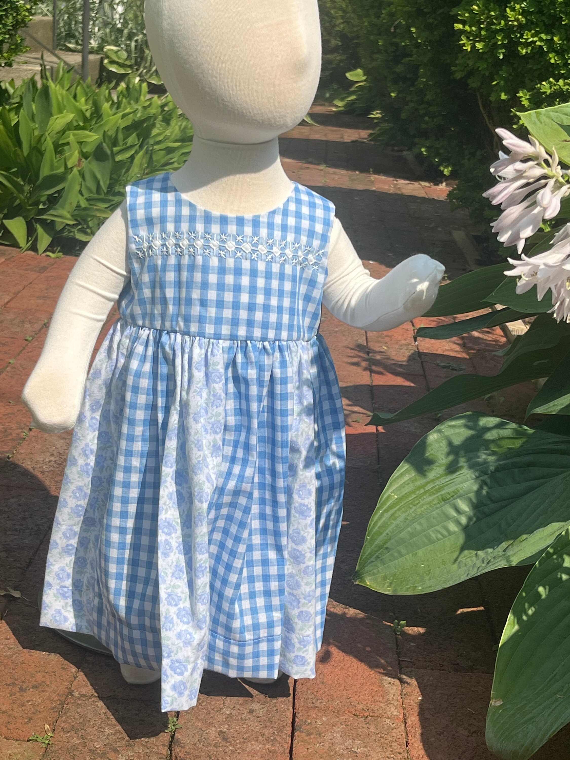 long backless dress Patriotic Blue Gingham American Flag Smocked Dress – Lillie & Lilah main image 1