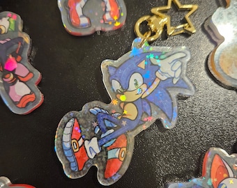 Sonic 3 Inch Holographic Star Clear Acrylic Charm / Keychain