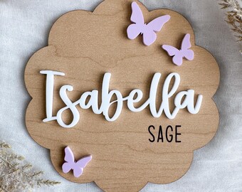 Letrero de mariposa con el nombre del bebé, letrero con datos de nacimiento, anuncio de nombre, letrero con el nombre del hospital, letrero con el nombre del recién nacido, regalo para baby shower, recuerdo