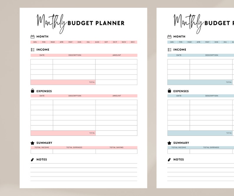 Monthly Budget Planner Printable Fillable PDF, Budget Tracker Template