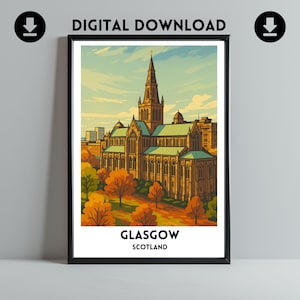 Glasgow Kathedrale im Herbst Poster | Digitaler Kunstdruck | Schottische Stadt Reise Poster | Druckbare Wandkunst | Herunterladen | Kultiger Wahrzeichen