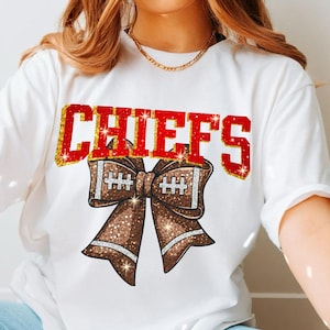 Kansas City Football Coquette PNG,  KC Chiefs Football Bows Shirt, Kansas City Glitter Digital Download, KC Fan Sublimation Gift