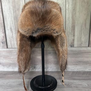 Muscrat Fur Bomber Hat, With Ear Flap Snaps, Warm Authentic Fur