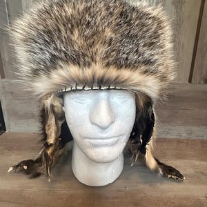 Badger Mountain Man Hat, Authentic Fur, with Badger Face