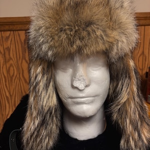 Coyote Bomber Hat, Authentic Fur, Snap Down Bill & Ear Flaps