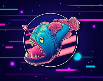 Angler Fish Vinyl Sticker | Deep Sea Life Vinyl Decal for Laptop, Cars, Water Bottles