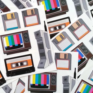 Nostalgic Tech Vinyl Sticker Sheet (5 Stickers!) | CRT TV, Floppy Disks ...