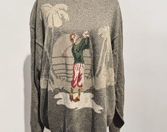 BOBBY JONES Vintage Cotton Hand Intarsia Knit Golf Golfer Crewneck Sweater M’s M