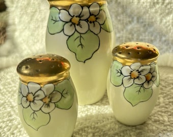 SURQUIST Vintage 3 Pc Hand-painted Limoges Sal & Pepper Shaker, Mufineer