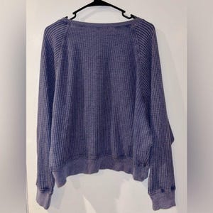 Free People Vibe Upcycled Cottage Core Blue Denim Waffle Batwing Top Lace 8/10 image 3