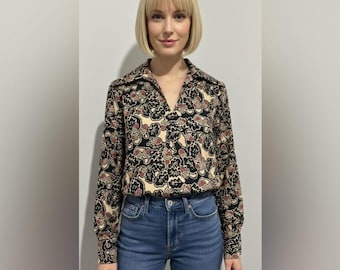 MMT KATJA of SWEDEN Vintage 70s Printed Collared Wool Blouse 10 (fits small)