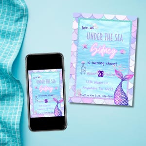 Mermaid Birthday Invitation, Editable Template, Mermaid Party invite, Editable Mermaid Birthday Invite, Instant Download, Mermaid Party