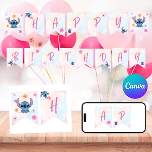 Stitch Birthday Party Bundle. Editable party package template