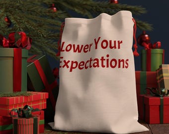 Zabawna skarpeta świąteczna, zabawna torba prezentowa „Obniż swoje oczekiwania”, papier do pakowania prezentów świątecznych, wypełniacz skarpet, opakowanie na prezent urodzinowy