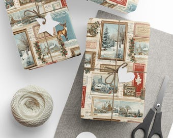 Wrapping Paper Vintage Christmas Postcard Gift Wrap Holiday Gift Wrapping Paper Christmas Gift Wrap Xmas Christmas