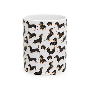 Dachshund Love Ceramic Mug, Cute Dog Coffee Cup, Pet Lover Gift, Animal Decor, Personalized Gift for Dog Owners