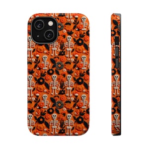 Vintage Skeletons in Bloom iPhone Case: Embroidered Floral Magsafe Cover
