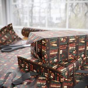 Vintage Christmas Bookish Wrapping Papers, Holiday Book Lover Gift Wrap, Literary Themed Present Wrap, Bookworm Christmas Decor, Book Nerd image 4