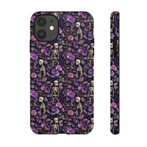 Vintage Skeletons Floral Phone Case: Embroidered Charm, Halloween Cottagecore