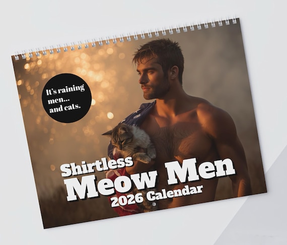 Shirtless Men and Cats 2026 Wall Calendar | Funny Gag Secret Santa