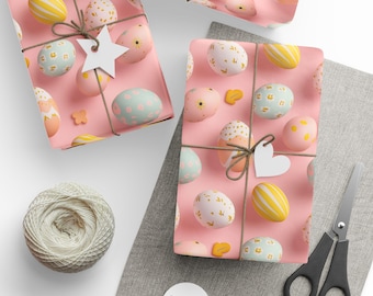 Wrapping Paper, Pastel Easter Eggs Spring Gift Wrap, Holiday & Easter Bunny Decor, Spring Wrap Paper, Holiday Gift Wrap