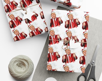 Santa Trump wrapping paper Thumbs up Wrapping Papers, Make Christmas Great Again, Festive Gift Wrap, Holiday Decor, Xmas Packaging