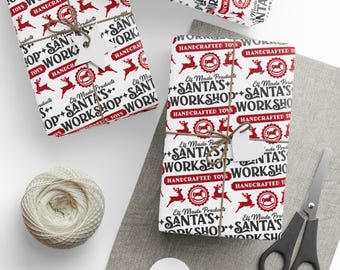 Santa’s Workshop Christmas Wrapping Paper Roll, Kids Christmas Gift Wrap, Festive Christmas Wrapping Sheets, Cute Seasonal Gift Wrap